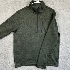 Eddie Bauer Sweatshirt Fleece Pullover Mens Large Green Quarter Zip Pocket Logo